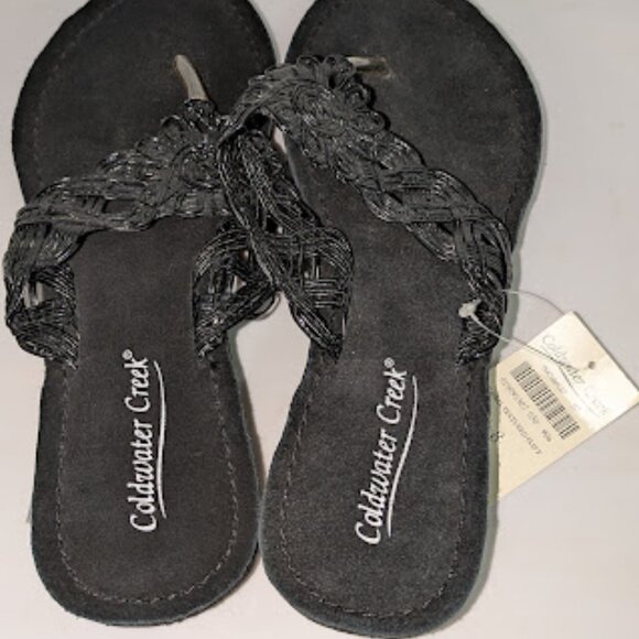 Coldwater Creek Woman's Size 8 Black Floral Textured Flip Flop Sandals NWT - Picture 4 of 7